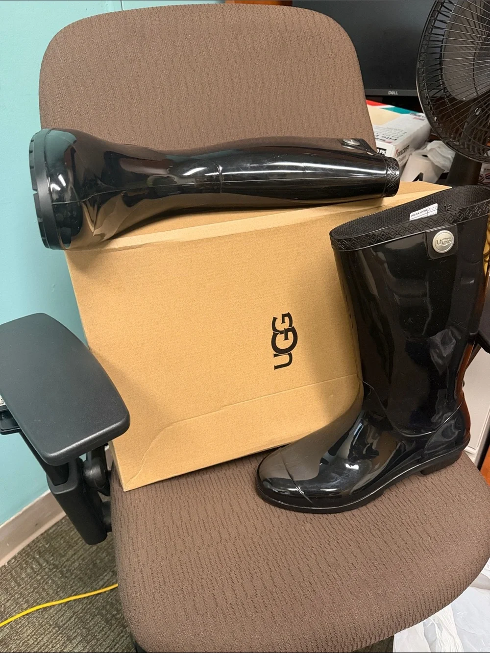 UGG Women's Black Gloss Waterproof Rain Boots with Branded Button